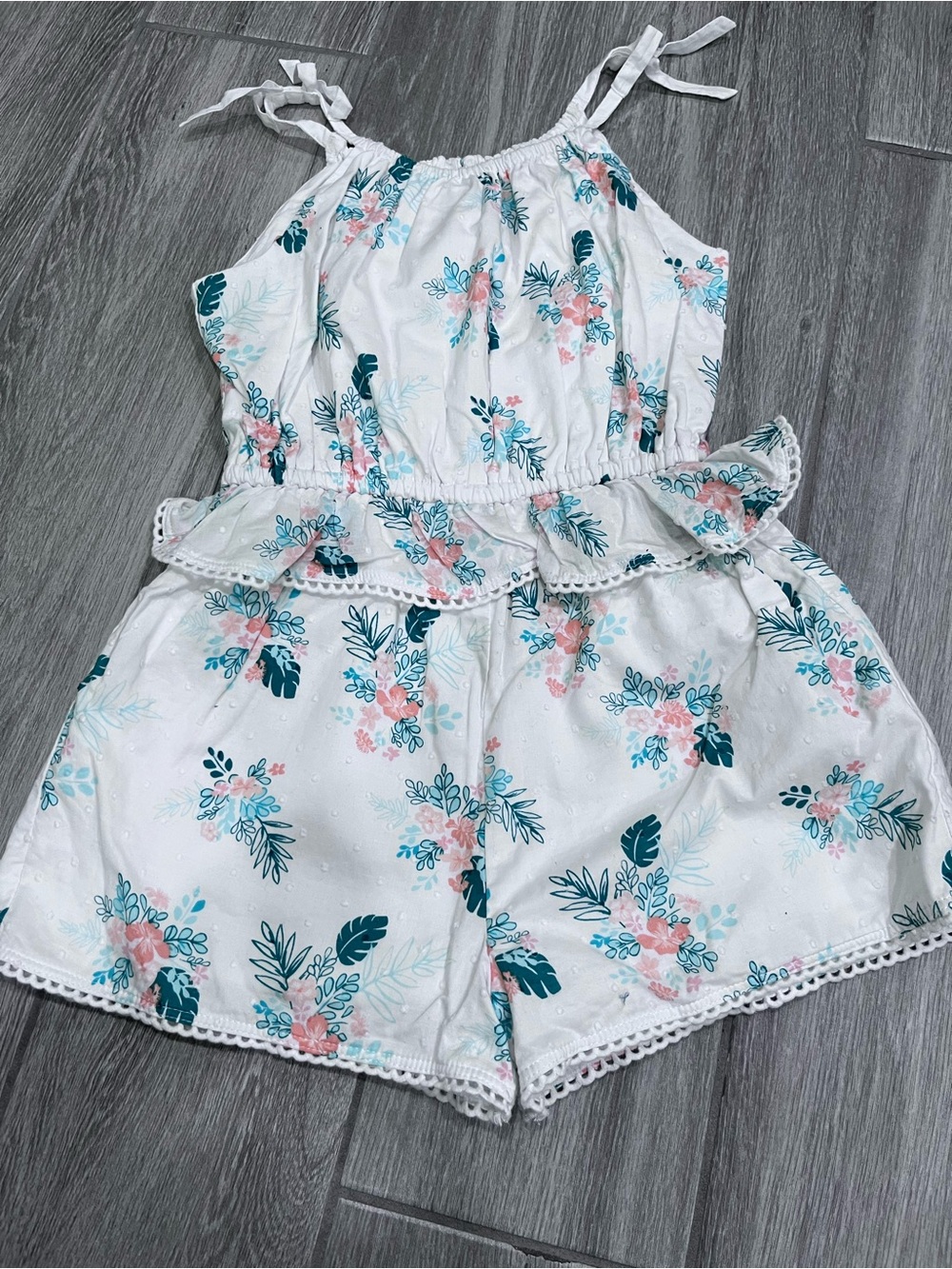 Janie and Jack White Floral-Trim Romper